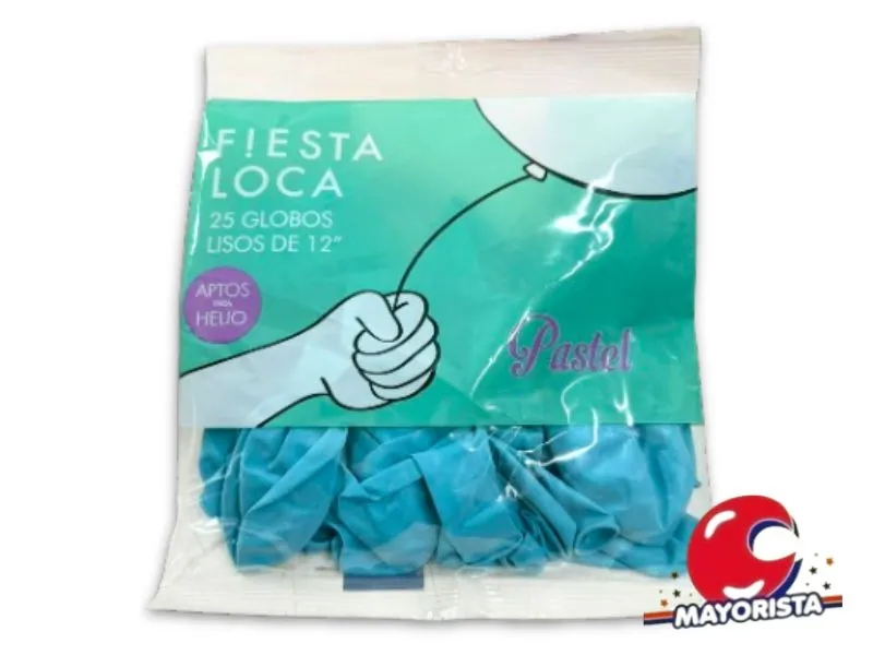[7791014124112] GLOBOS 12 X 25 PASTEL AGUA CELESTE - FIESTA LOCA