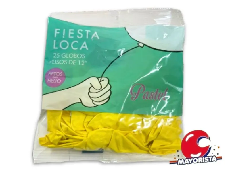 [7791014124051] GLOBOS 12 X 25 PASTEL AMARILLO - FIESTA LOCA