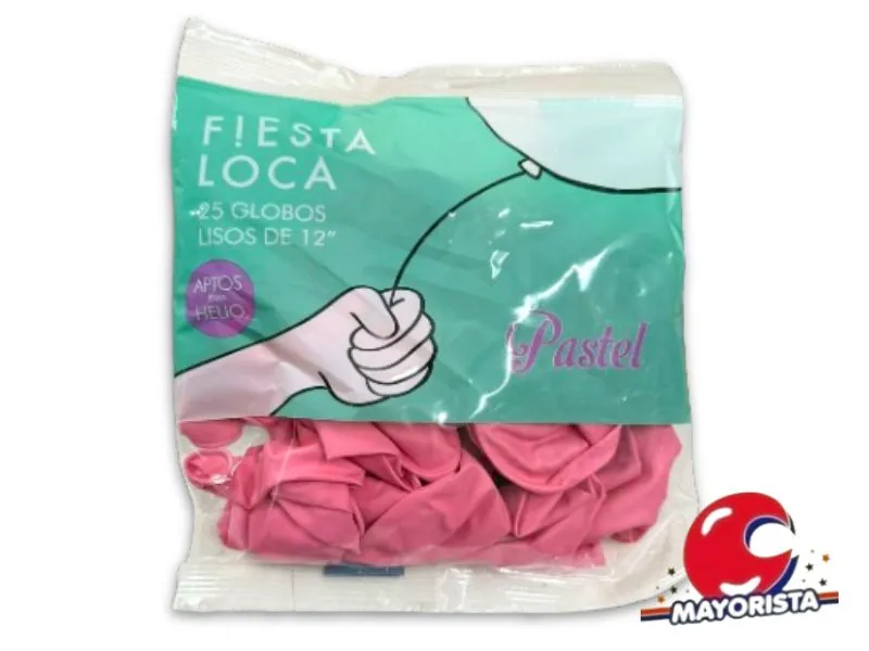 [7791014124082] GLOBOS 12 X 25 PASTEL ROSA - FIESTA LOCA