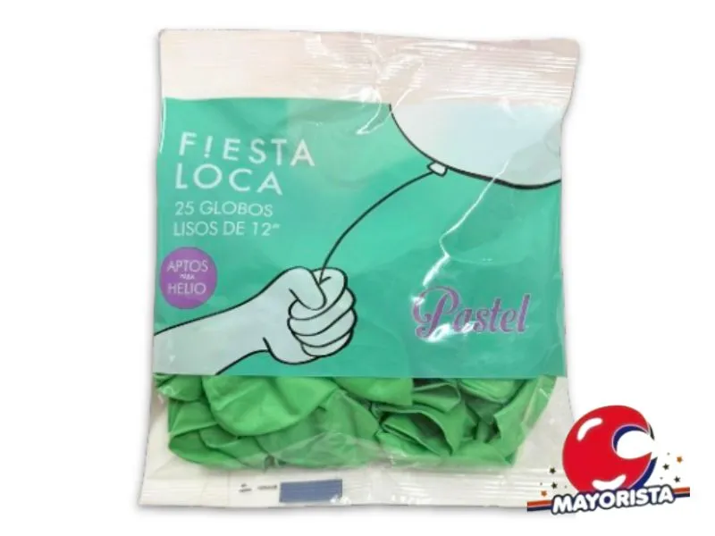 [7791014124129] GLOBOS 12 X 25 PASTEL VERDE - FIESTA LOCA
