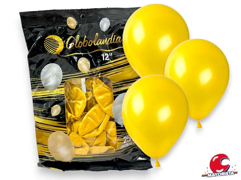 [7798109601664] GLOBOS 12 X 25 PERLADO AMARILLO - GLOBOLANDIA