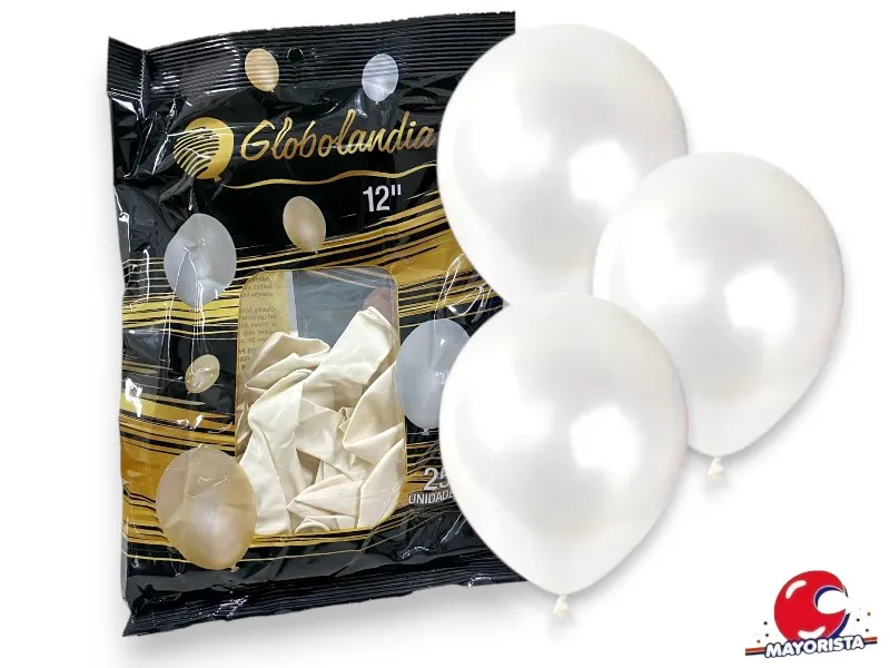 [7798109601602] GLOBOS 12 X 25 PERLADO BLANCO - GLOBOLANDIA