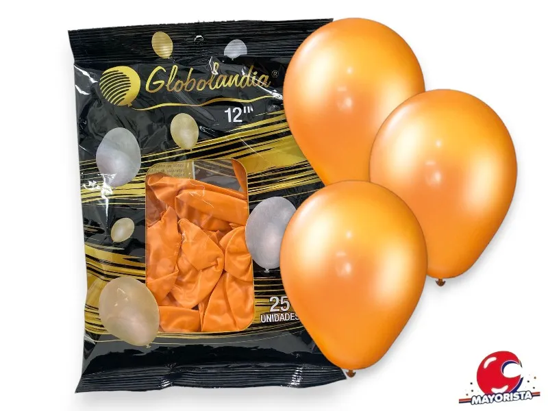 [7798109601749] GLOBOS 12 X 25 PERLADO NARANJA - GLOBOLANDIA