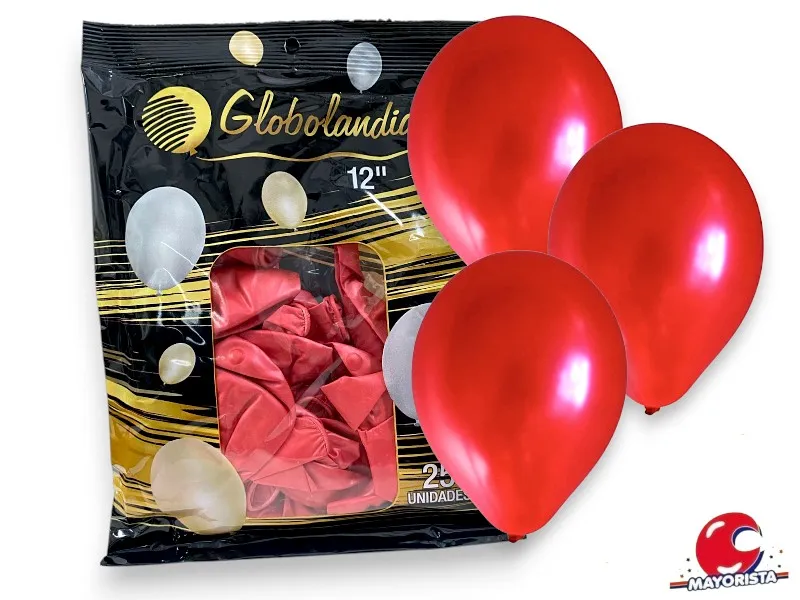 [7798109601640] GLOBOS 12 X 25 PERLADO ROJO - GLOBOLANDIA