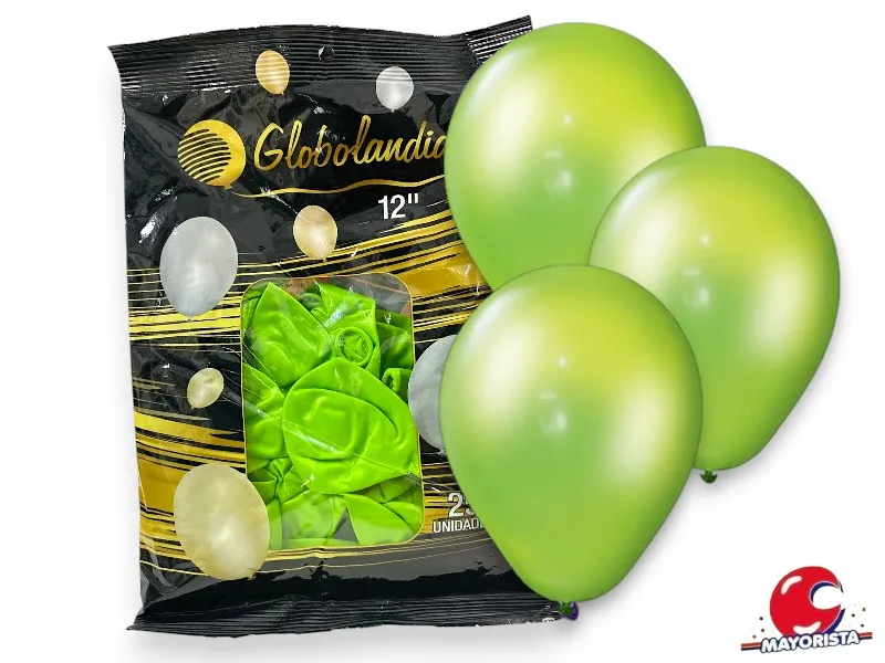 GLOBOS 12 X 25 PERLADO VERDE MANZANA - GLOBOLANDIA