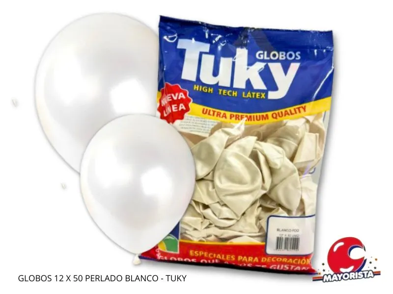 [7790391805102] GLOBOS 12 X 50 PERLADO BLANCO - TUKY
