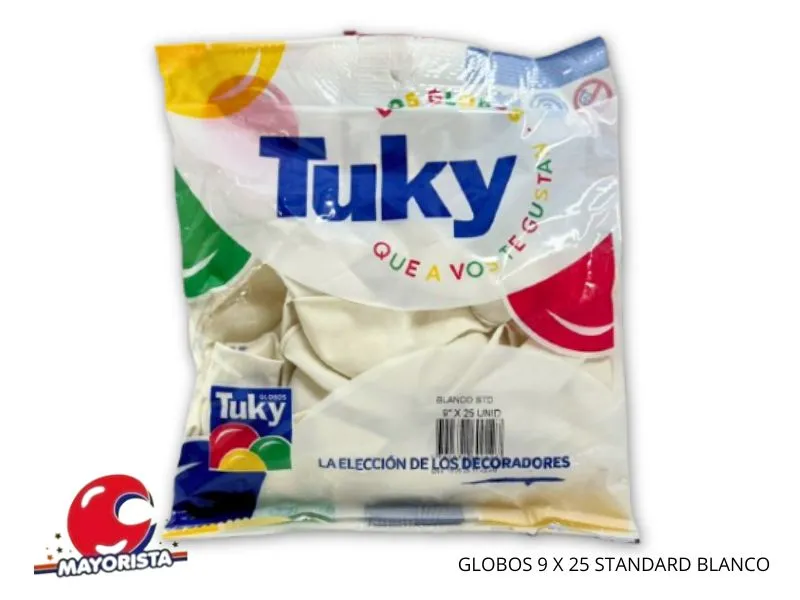 GLOBOS 9 X 25 STANDARD BLANCO - TUKY