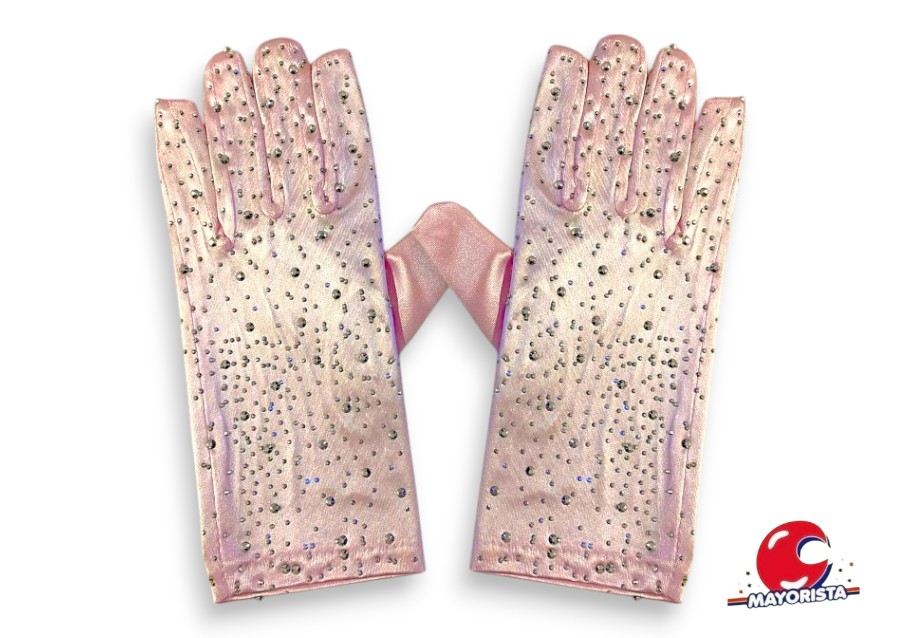 GUANTES CORTOS ROSA CON STRASS (ZLE-BIG-12-01) ERIK