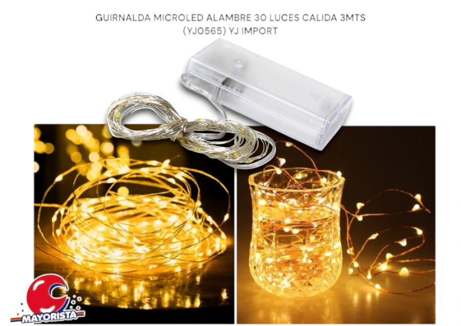 [2727] GUIRNALDA MICROLED ALAMBRE 30 LUCES CALIDA 3MTS (YJ0565) YJ IMPORT