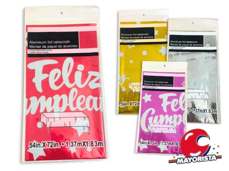 [5266] MANTEL METALIZADO FELIZ CUMPLEANOS 137X183 VS COLORES (ZLE-CDE-23-01) ERIK