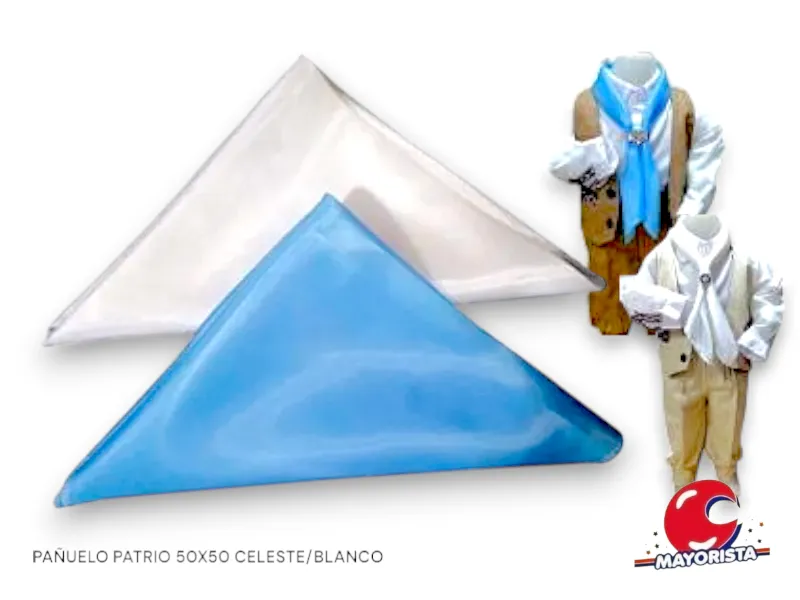 [1372] PANUELO PATRIO 50X50 CELESTE/BLANCO (CHARO)