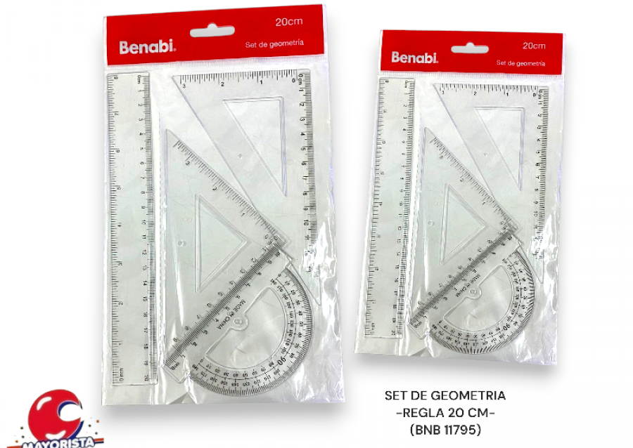 SET DE GEOMETRIA REGLA 20 CM 4 PCS TRANSPARENTE (BNB11795) BENABI