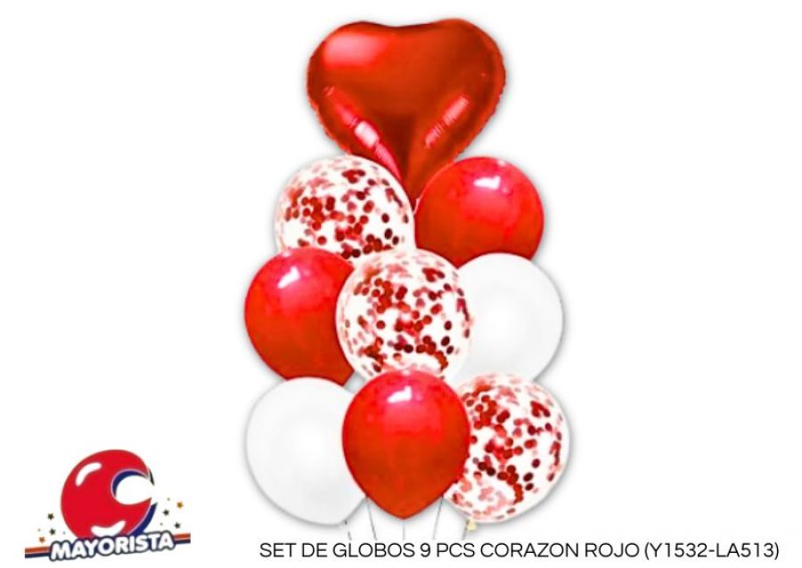 SET DE GLOBOS 9 PCS CORAZON ROJO (Y1532-LA513) CHG