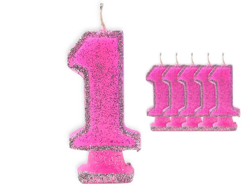 VELA NUMEROTE 1 ROSA C/GIBRE X 1 (X10) - VELAS MULTICOLOR