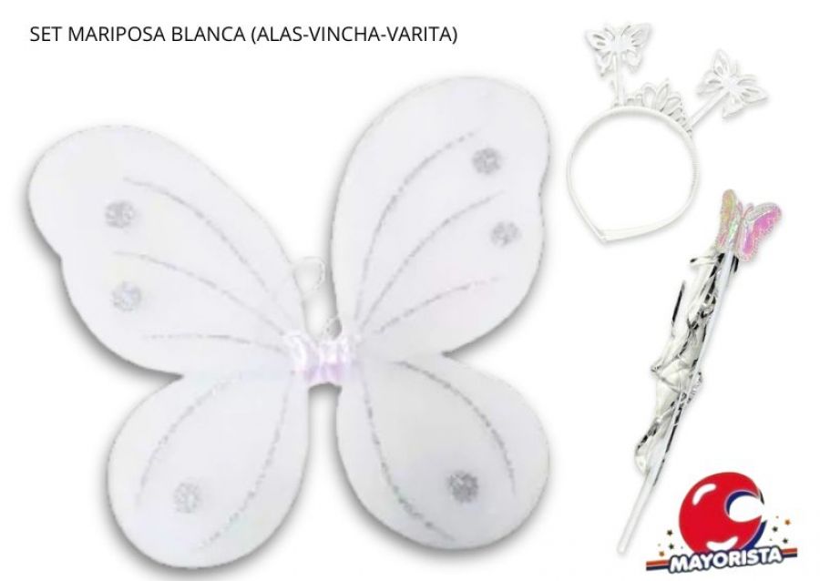 SET MARIPOSA BLANCA (ALAS-VINCHA-VARITA) YJ0409 - YJ IMPORT