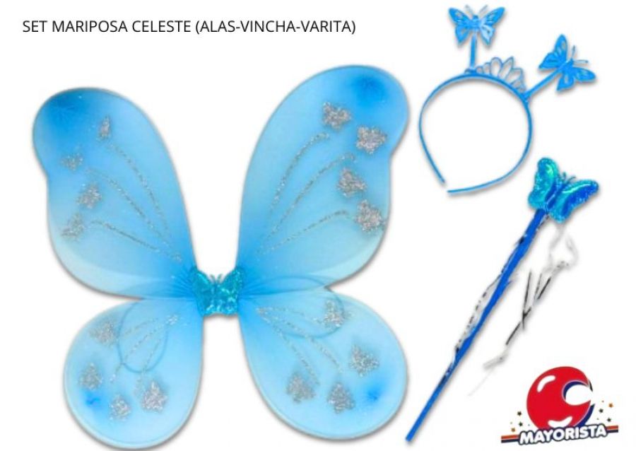 SET MARIPOSA CELESTE (ALAS-VINCHA-VARITA) YJ0409 - YJ IMPORT