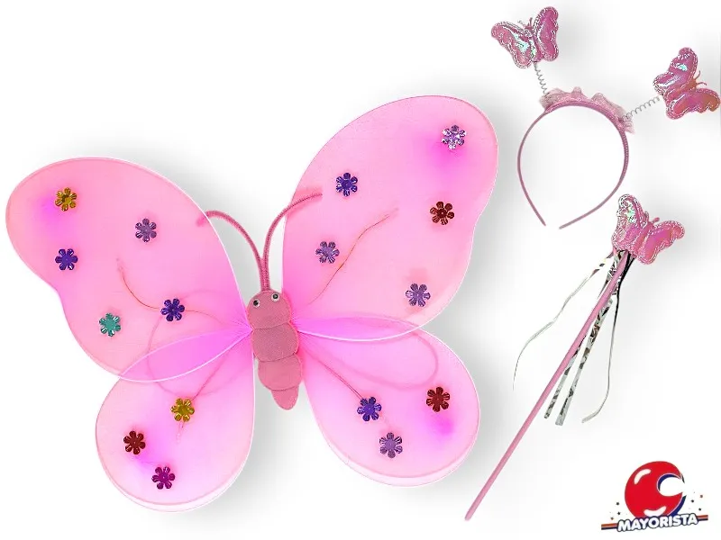 [1328] SET MARIPOSA ROSA (ALAS-VINCHA-VARITA) YJ0409 - YJ IMPORT