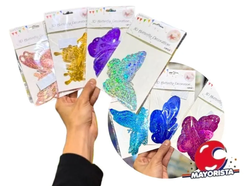 MARIPOSAS X 12 METALIZADA HOLOGRAFICA VARIOS COLORES (MD459-10538) CHG