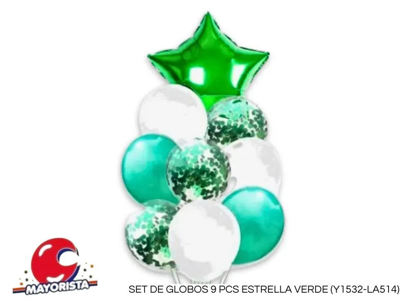 SET DE GLOBOS 9 PCS ESTRELLA VERDE (Y1532-LA514) CHG
