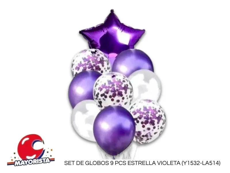 SET DE GLOBOS 9 PCS ESTRELLA VIOLETA (Y1532-LA514) CHG