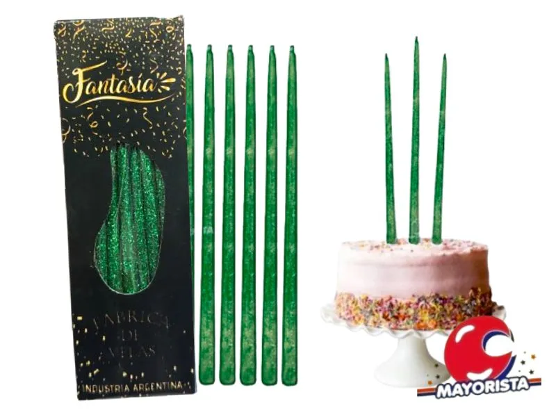 VELAS FINITAS X 15 VERDE OSCURO C/BRILLO AMERICANA (25) - VELAS MULTICOLOR
