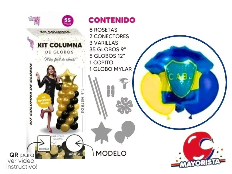 KIT COLUMNA DE GLOBOS BOCA 55 PCS - ARDITEX