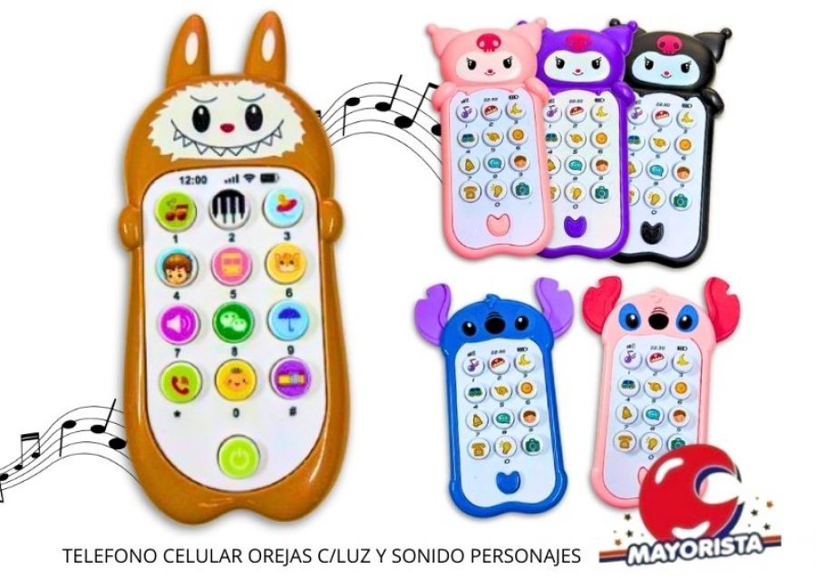 TELEFONO CELULAR OREJAS C/LUZ Y SONIDO PERSONAJES VARIOS - SOL