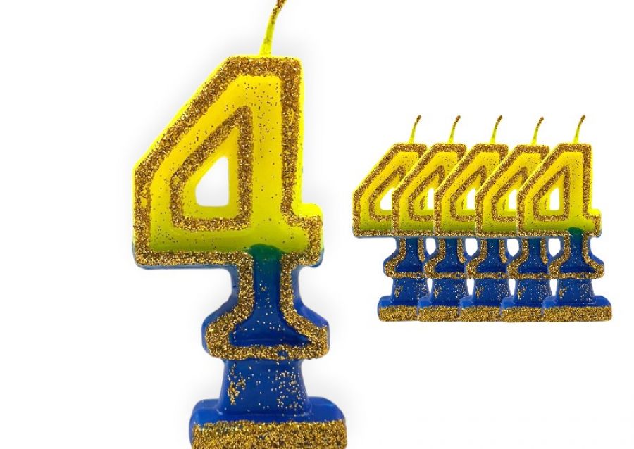 VELA NUMEROTE 4 BOCA C/GIBRE X 1 (X10) - VELAS MULTICOLOR