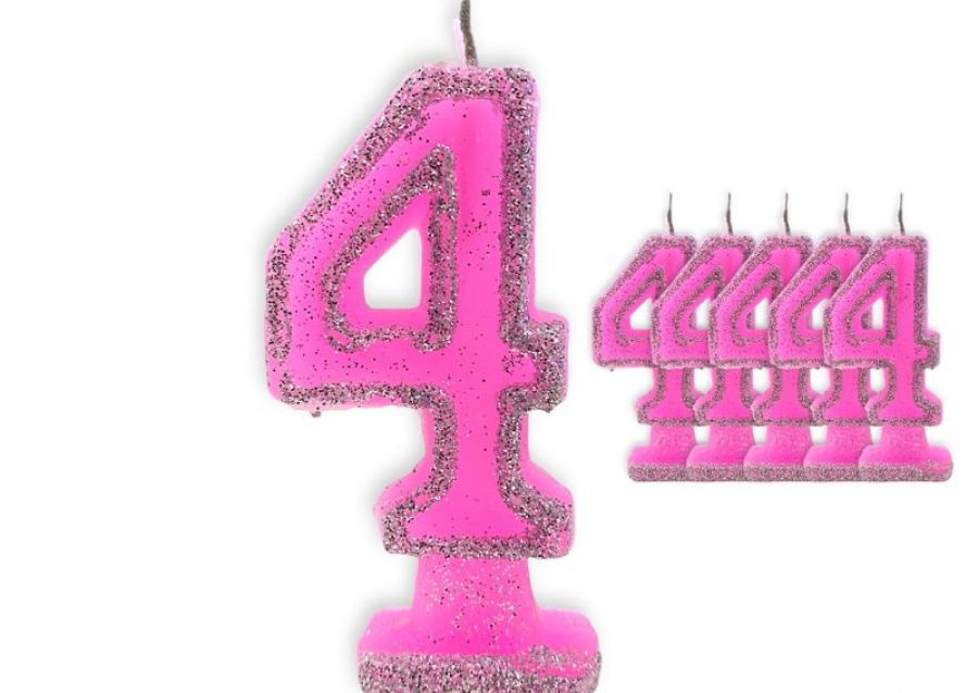 VELA NUMEROTE 4 ROSA C/GIBRE X 1 (X10) - VELAS MULTICOLOR
