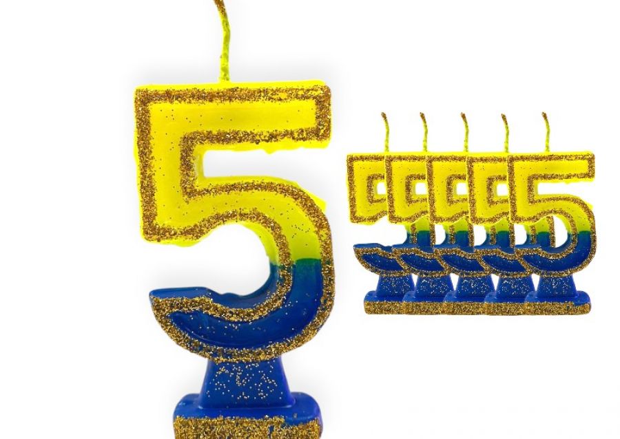 VELA NUMEROTE 5 BOCA C/GIBRE X 1 (X10) - VELAS MULTICOLOR