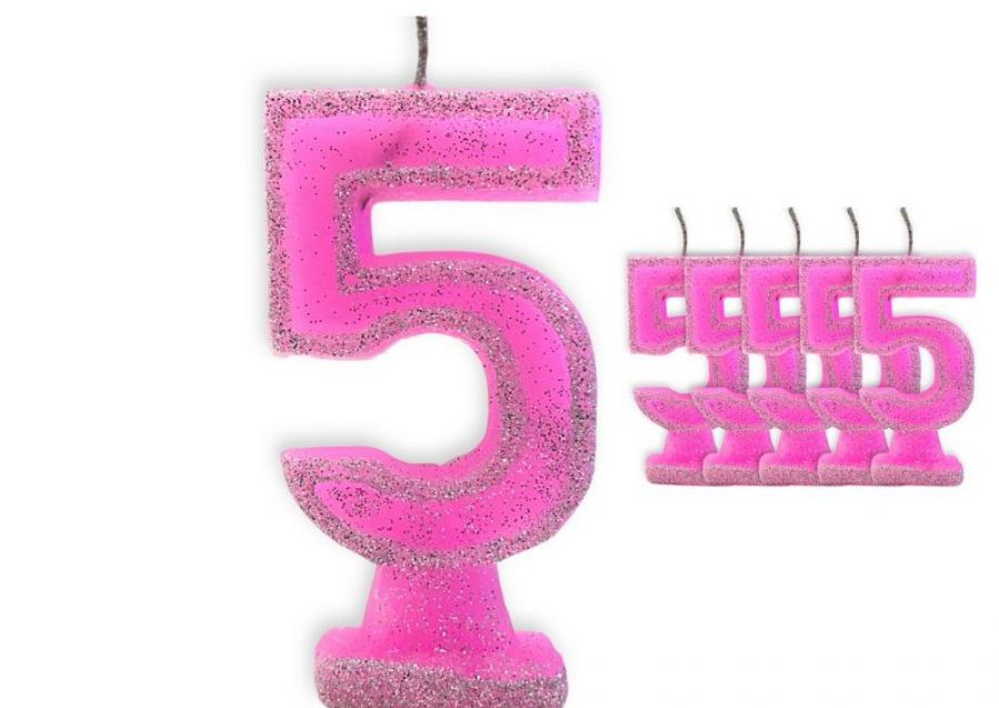 VELA NUMEROTE 5 ROSA C/GIBRE X 1 (X10) - VELAS MULTICOLOR