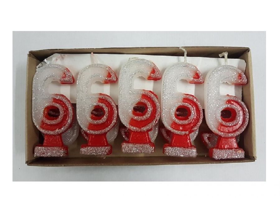 VELA NUMEROTE 6 RIVER C/GIBRE X 1 (X10) - VELAS MULTICOLOR