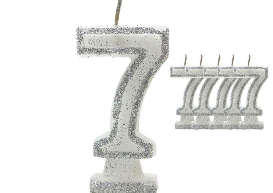 VELA NUMEROTE 7 BLANCA C/GIBRE X 1 (X10) - VELAS MULTICOLOR