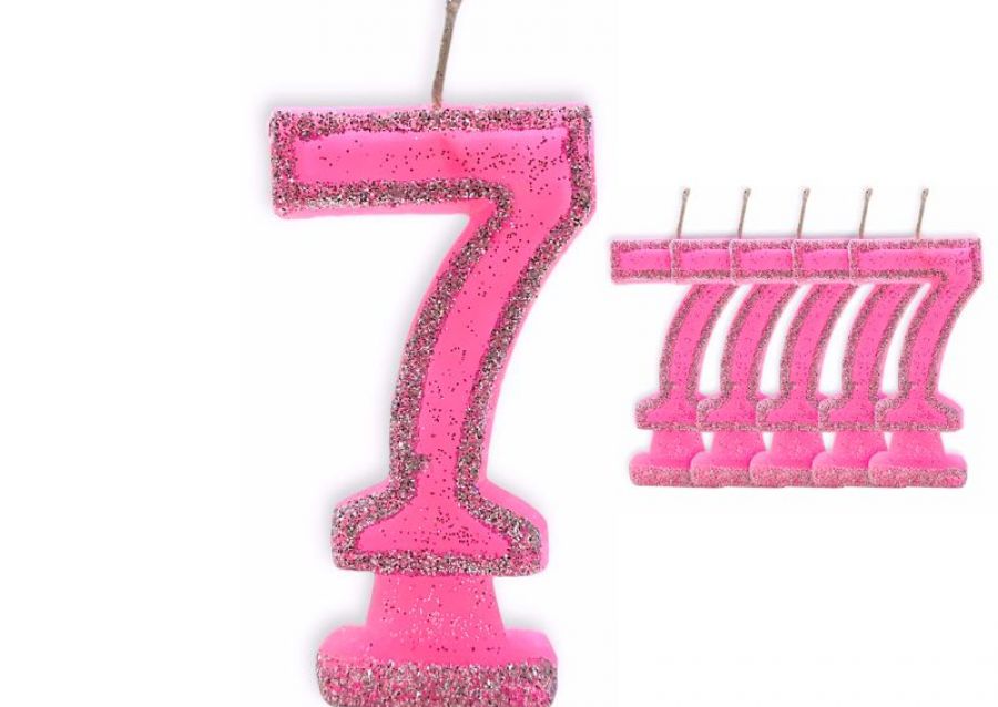 VELA NUMEROTE 7 ROSA C/GIBRE X 1 (X10) - VELAS MULTICOLOR