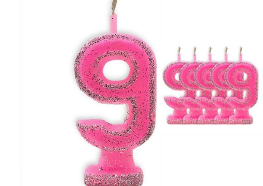 VELA NUMEROTE 9 ROSA C/GIBRE X 1 (X10) - VELAS MULTICOLOR