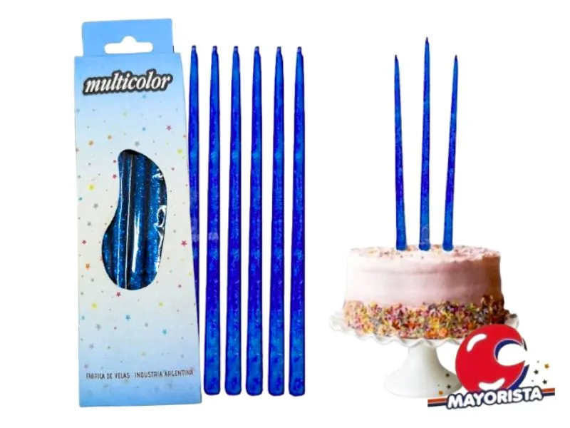 [8546] VELAS FINITAS X 15 AZUL C/BRILLO AMERICANA (25) - VELAS MULTICOLOR