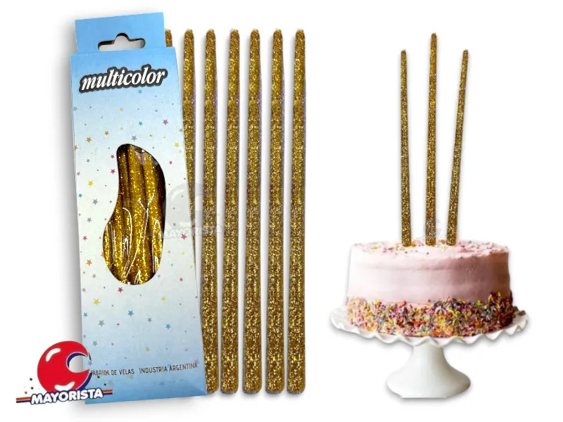 [8540] VELAS FINITAS X 15 DORADA C/BRILLO AMERICANA (25) - VELAS MULTICOLOR