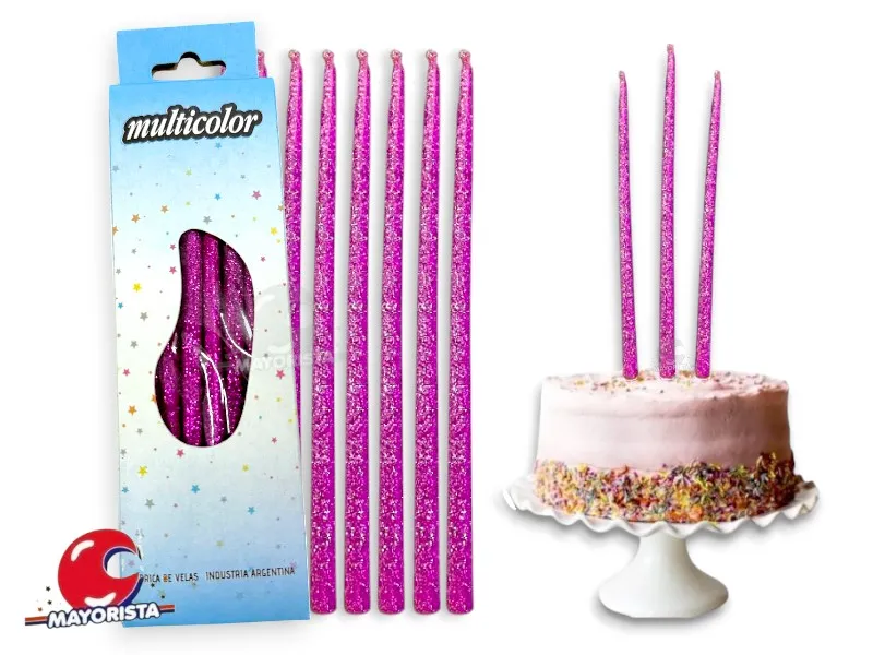VELAS FINITAS X 15 FUCSIA C/BRILLO AMERICANA (25) - VELAS MULTICOLOR