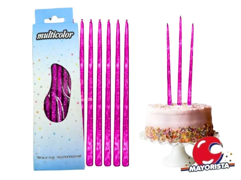 VELAS FINITAS X 15 FUCSIA C/BRILLO AMERICANA (25) - VELAS MULTICOLOR