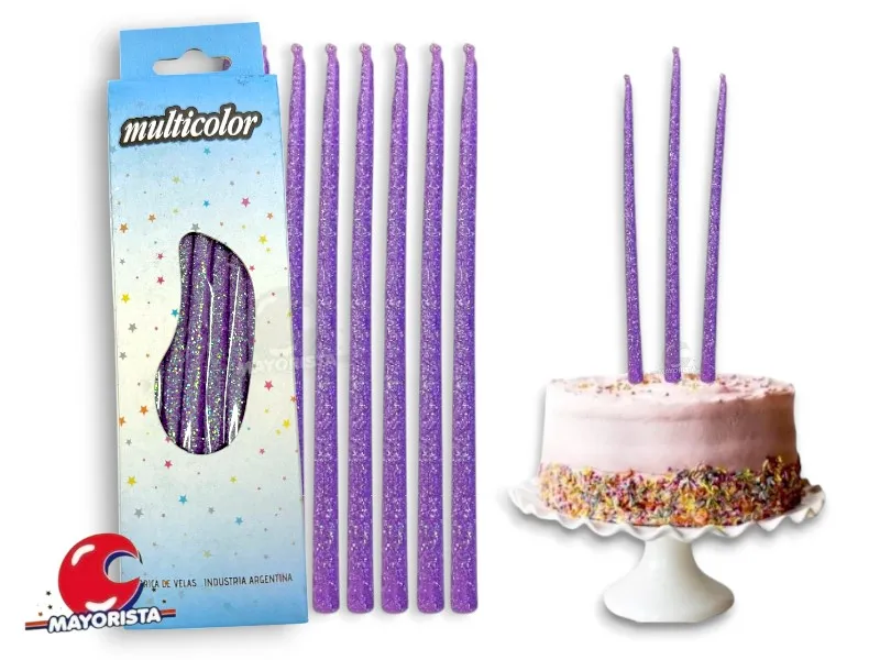[8550] VELAS FINITAS X 15 LILA C/BRILLO AMERICANA (25) - VELAS MULTICOLOR