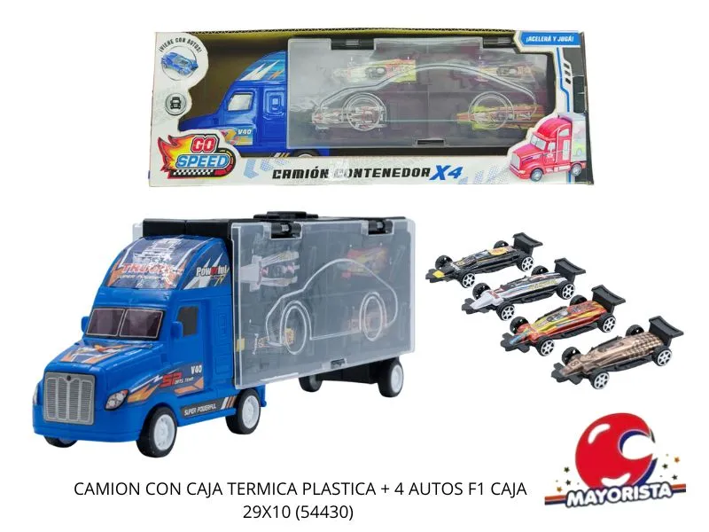 CAMION CON CAJA TERMICA PLASTICA + 4 AUTOS F1 CAJA 29X10 (54430) KADA