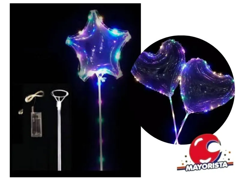 [1133] GLOBO BURBUJA C/LUZ CORAZON/ESTRELLA PORTAGLOBO 80 CM (89905) CADENACI