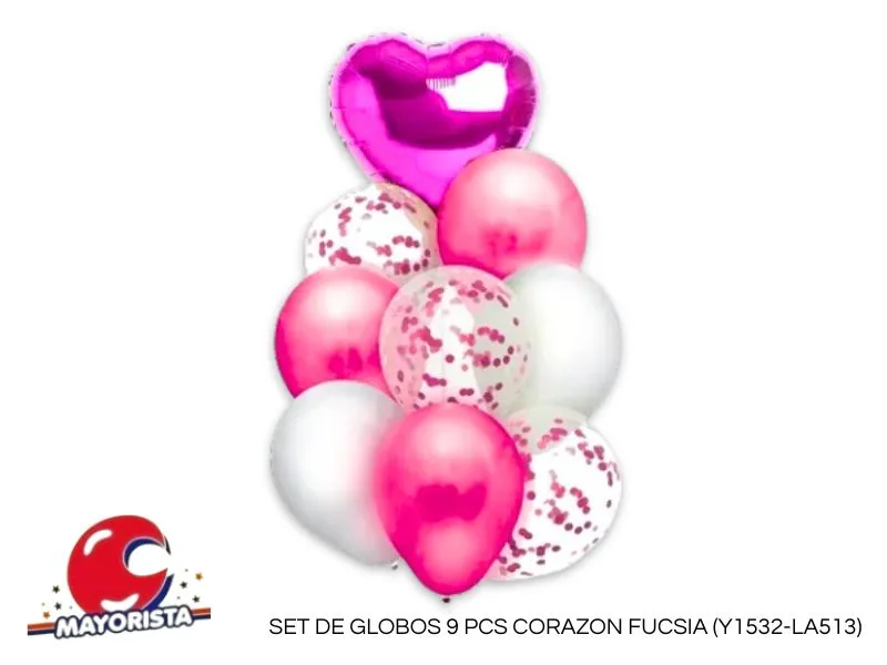SET DE GLOBOS 9 PCS CORAZON FUCSIA (Y1532-LA513) CHG