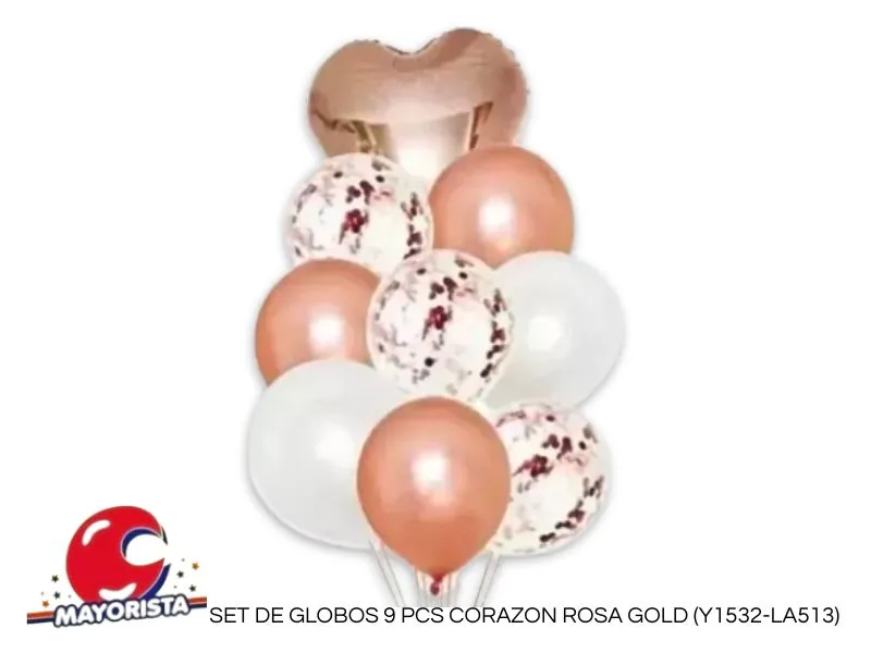 [2603] SET DE GLOBOS 9 PCS CORAZON ROSA GOLD (Y1532-LA513) CHG