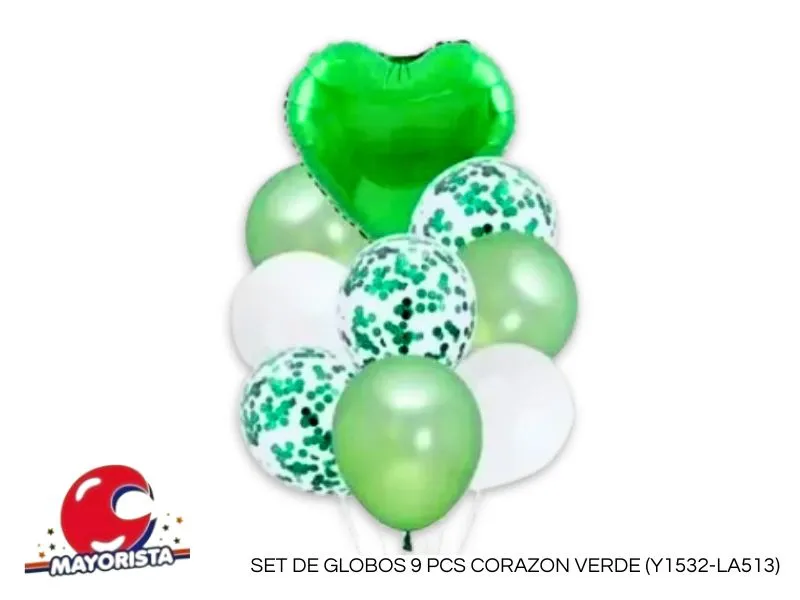 SET DE GLOBOS 9 PCS CORAZON VERDE (Y1532-LA513) CHG