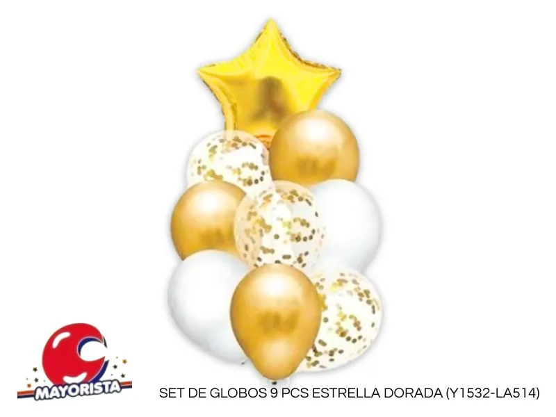 SET DE GLOBOS 9 PCS ESTRELLA DORADA (Y1532-LA514) CHG