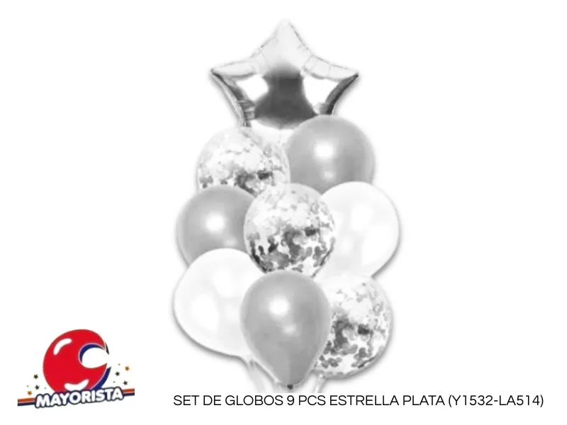 [1852] SET DE GLOBOS 9 PCS ESTRELLA PLATA (Y1532-LA514) CHG