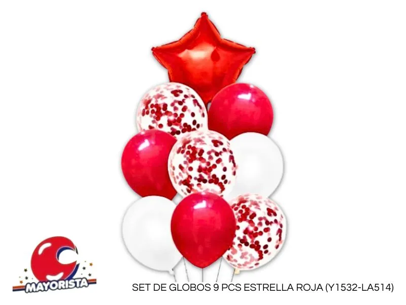 [5054] SET DE GLOBOS 9 PCS ESTRELLA ROJA (Y1532-LA514) CHG