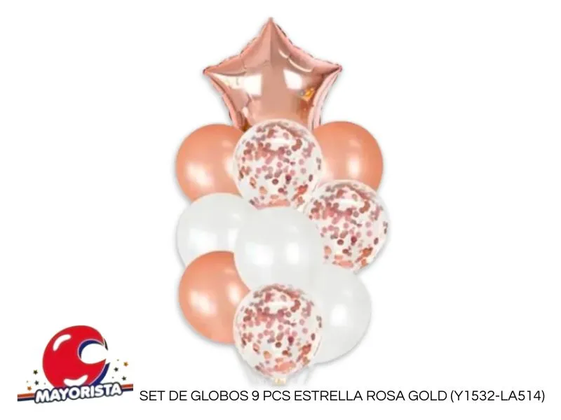 [2023] SET DE GLOBOS 9 PCS ESTRELLA ROSA GOLD (Y1532-LA514) CHG