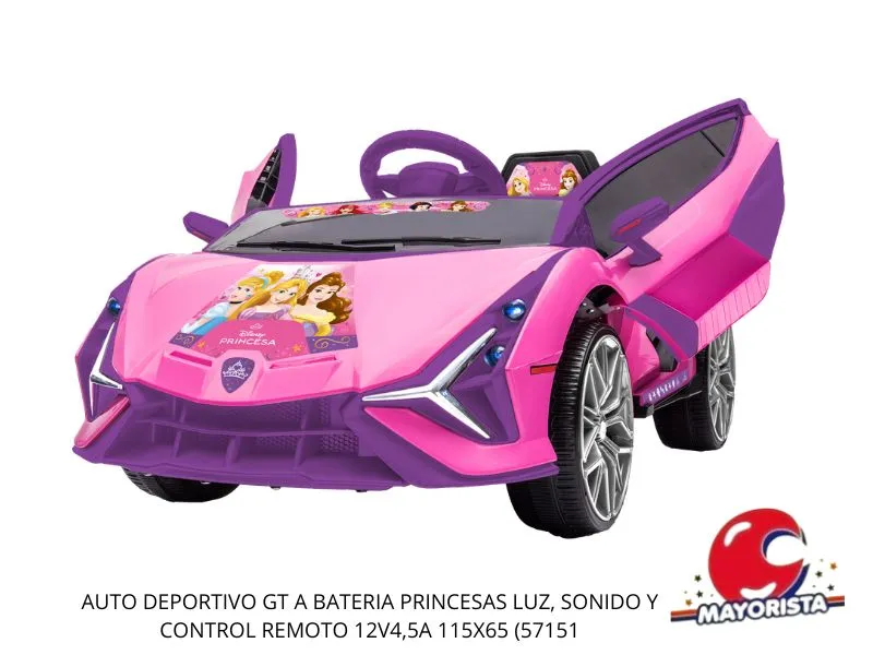[7450077119953] AUTO DEPORTIVO GT A BATERIA PRINCESAS LUZ, SONIDO Y CONTROL REMOTO 12V4,5A 115X65 (57151) KADA